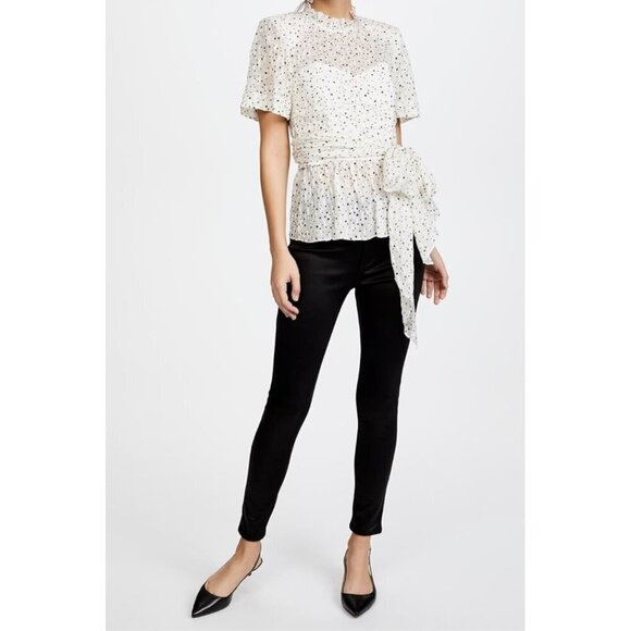 Rebecca Taylor Women's Size US6 Small Snow Combo White Black Star Blouse Tie Top - Picture 2 of 10